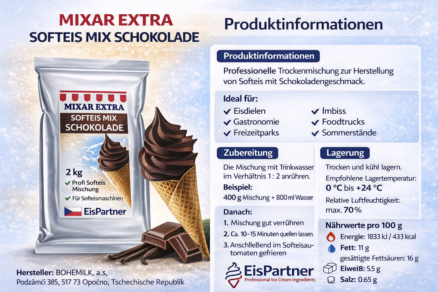 Mixar Extra SoftEis Mix Schokolade 2 kg