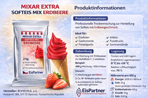 Mixar Extra SoftEis Mix Erdbeere 2 kg