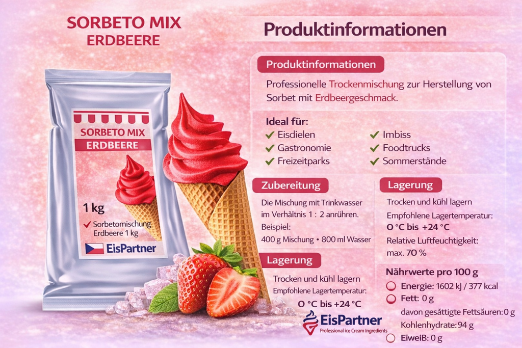Sorbeto Frucht Mix Erdbeere 1 kg