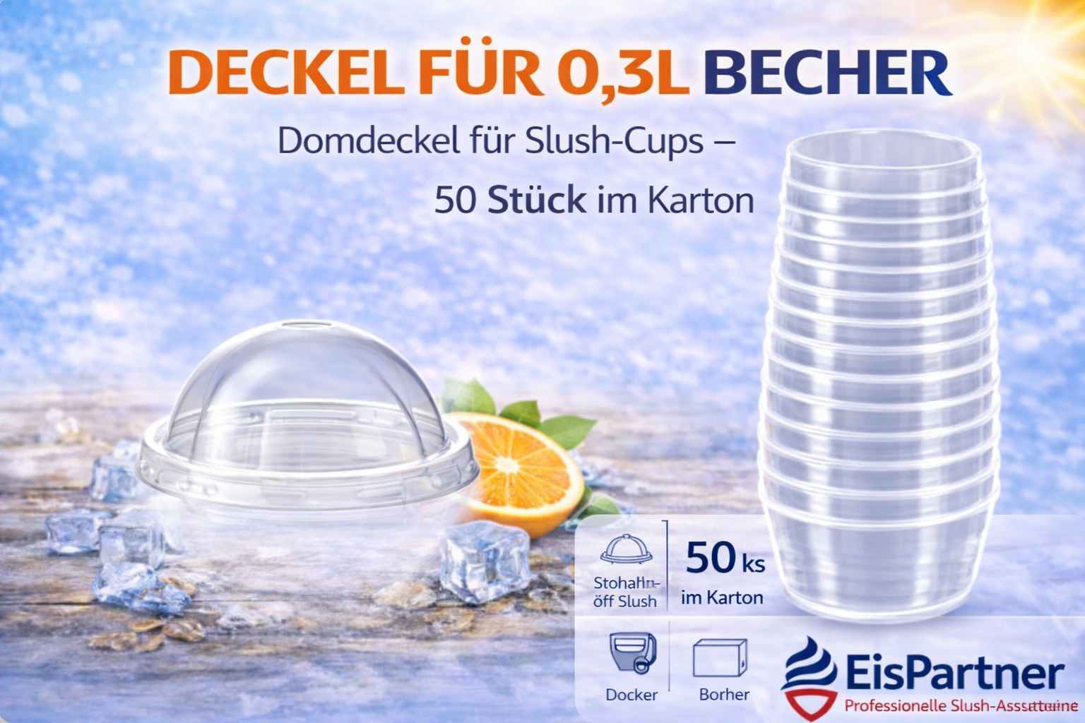 Domdeckel für PET-Becher 0,3 l – 50 Stück