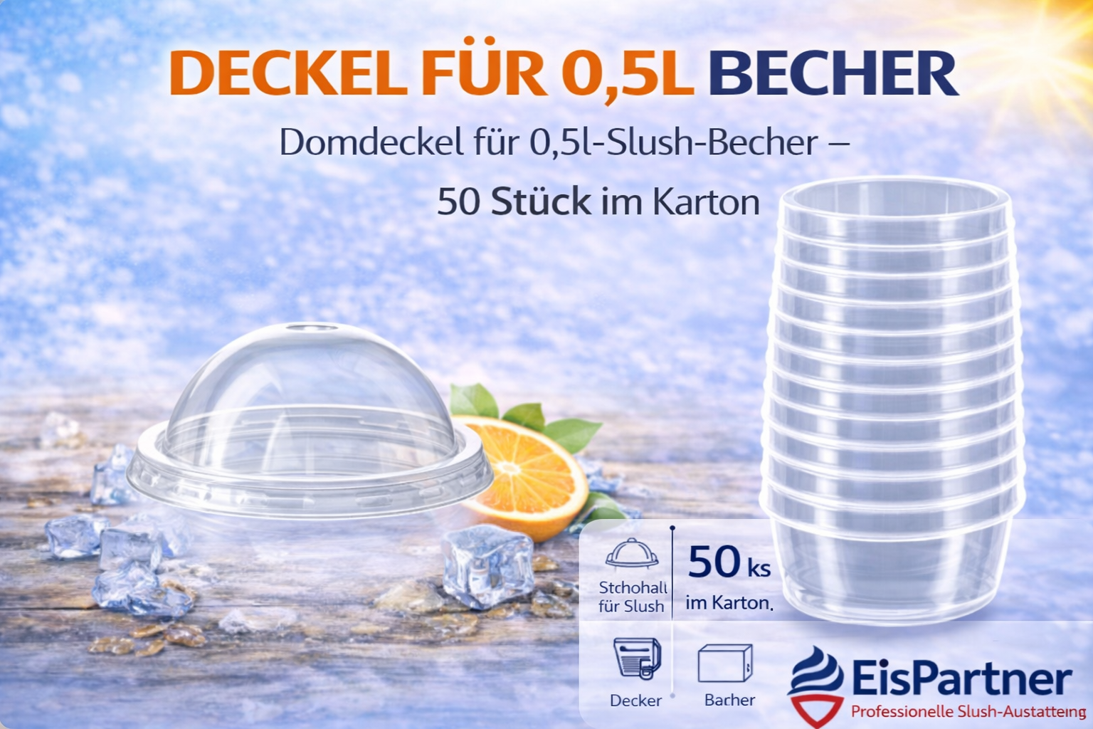 Domdeckel für PET-Becher 0,5 l – 50 Stück