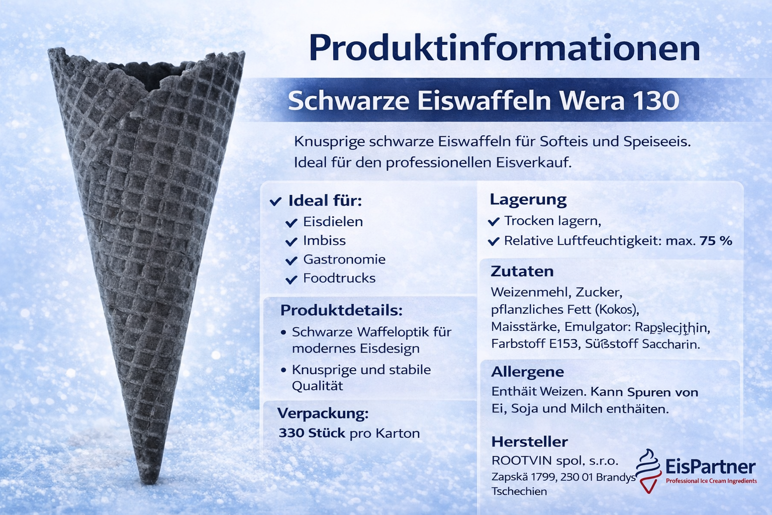 Schwarze Eiswaffeln Wera 130 – 330 Stück